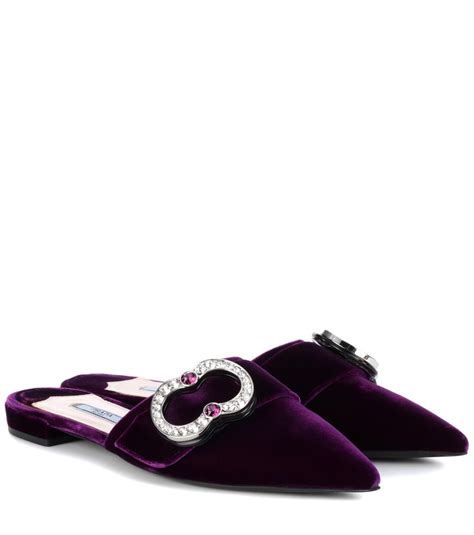 prada jeweled velvet flat mules|prada slippers and mules.